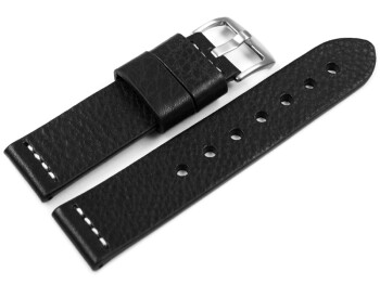 XL Uhrenarmband Ranger massives Leder schwarz 24mm Stahl