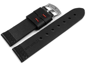 Uhrenarmband Ranger massives Leder schwarz rote Naht 22mm Schwarz
