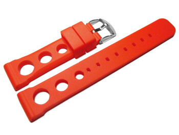 Uhrenarmband Silikon - extra stark - gelocht - rot 24mm Schwarz