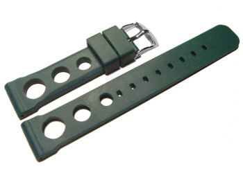 Uhrenarmband Silikon - extra stark - gelocht - grün 20mm Schwarz