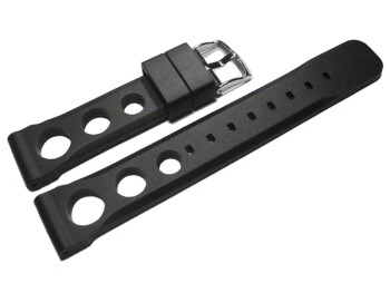 Uhrenarmband Silikon - extra stark - gelocht - schwarz 22mm Gold