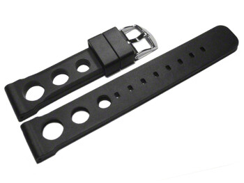 Uhrenarmband Silikon - extra stark - gelocht - schwarz 22mm Gold