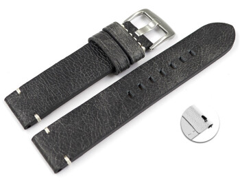 Schnellwechsel Uhrenarmband schwarz Vintage Leder ohne Polster 24mm Gold