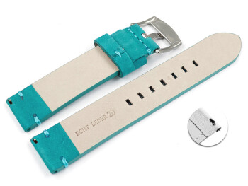 Schnellwechsel Uhrenarmband türkis Veluro Leder ohne Polster 20mm Stahl