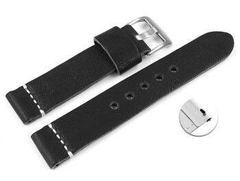 Schnellwechsel Uhrenarmband schwarz sehr weiches Leder Modell Bari 26mm Stahl