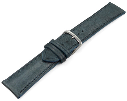 Uhrenarmband graublau vegetabil gegerbtes Leder leicht gepolstert 22mm Stahl