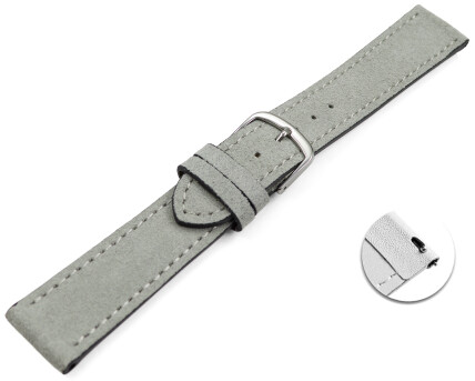 Schnellwechsel Uhrenarmband hellgrau raues Velourleder 18mm Schwarz