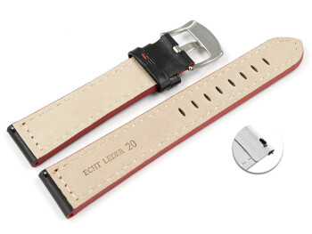 Schnellwechsel Uhrenarmband schwarz Sportiv Leder mit roter Naht 22mm Schwarz