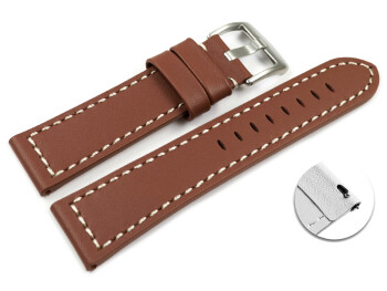 Schnellwechsel Uhrenband Sattelleder massives Leder rot-braun 22mm Gold