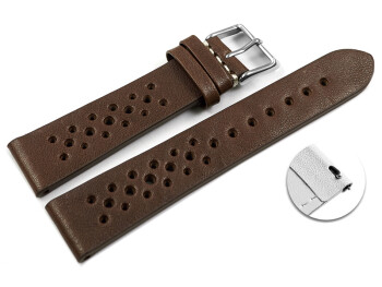 Schnellwechsel Uhrenarmband atmungsaktiv gelocht dunkelbraun aus Leder 22mm-Gold