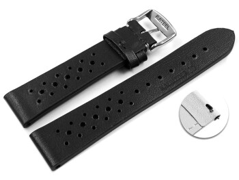 XL Schnellwechsel Uhrenarmband atmungsaktiv gelocht schwarz aus Leder 18mm-Schwarz