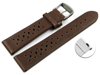 XL Schnellwechsel Uhrenarmband atmungsaktiv gelocht dunkelbraun aus Leder 20mm-Stahl