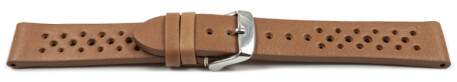 XL Schnellwechsel Uhrenarmband atmungsaktiv gelocht hellbraun aus Leder 24mm-Stahl