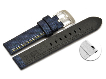 Schnellwechsel Uhrenarmband HighTech Textiloptik blau -  gelbe u. weiße Naht 26mm-Stahl
