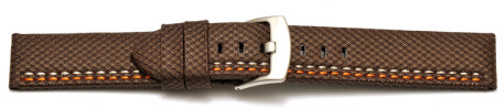 Schnellwechsel Uhrenarmband HighTech Textiloptik braun - orange u. weiße Naht 22mm-Stahl