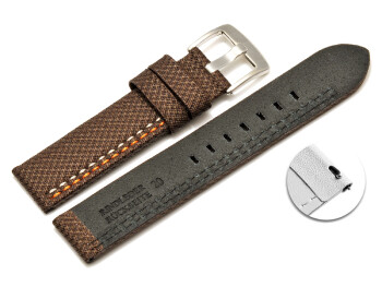 Schnellwechsel Uhrenarmband HighTech Textiloptik braun - orange u. weiße Naht 22mm-Stahl