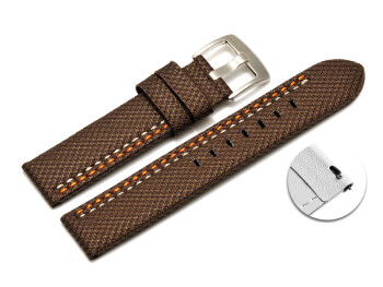 Schnellwechsel Uhrenarmband HighTech Textiloptik braun - orange u. weiße Naht 24mm-Gold