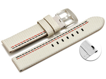 Schnellwechsel Uhrenarmband HighTech Textiloptik weiß - schwarz u. rote Naht 24mm-Stahl