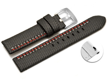 Schnellwechsel Uhrenarmband HighTech Textiloptik grau - weiße u. rote Naht 20mm-Stahl
