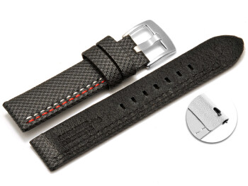 Schnellwechsel Uhrenarmband HighTech Textiloptik grau - weiße u. rote Naht 20mm-Stahl