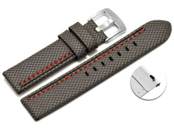 Schnellwechsel Uhrenarmband HighTech Textiloptik grau - rote u. schwarze Naht 20mm-Schwarz