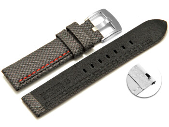 Schnellwechsel Uhrenarmband HighTech Textiloptik grau - rote u. schwarze Naht 22mm-Schwarz