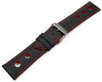 Uhrenarmband schwarz echt Leder Race rote Naht 18mm 20mm 22mm 24mm