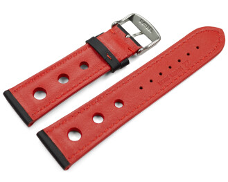 Uhrenarmband schwarz echt Leder Race rote Naht 18mm 20mm 22mm 24mm