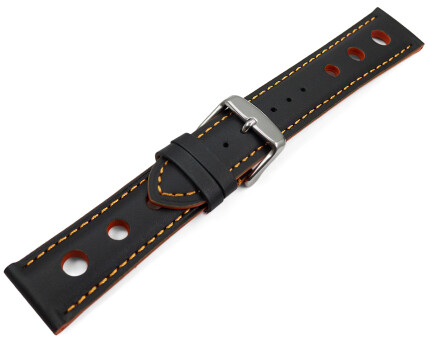 Uhrenarmband schwarz echt Leder Race orange Naht 18mm 20mm 22mm 24mm