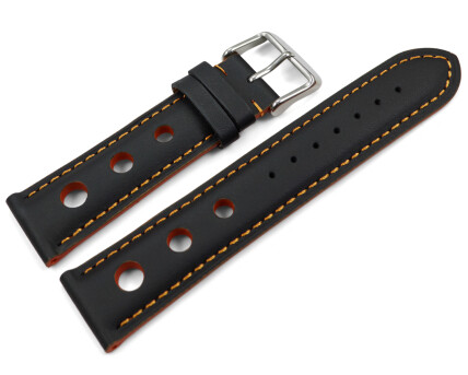 Uhrenarmband schwarz echt Leder Race orange Naht 18mm...