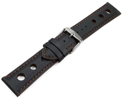 Uhrenarmband schwarz echt Leder Race braune Naht 18mm 20mm 22mm 24mm