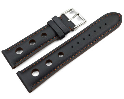 Uhrenarmband schwarz echt Leder Race braune Naht 18mm...