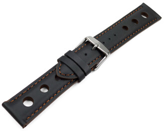 Uhrenarmband schwarz echt Leder Race braune Naht 18mm 20mm 22mm 24mm