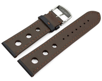 Uhrenarmband schwarz echt Leder Race braune Naht 18mm 20mm 22mm 24mm