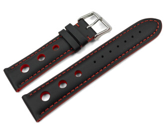 Uhrenarmband schwarz echt Leder Race rote Naht 18mm-Stahl
