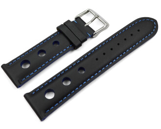Uhrenarmband schwarz echt Leder Race blaue Naht 20mm-Schwarz