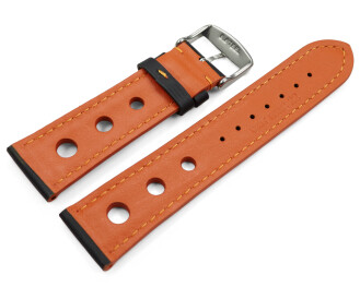 Uhrenarmband schwarz echt Leder Race orange Naht 24mm-Stahl