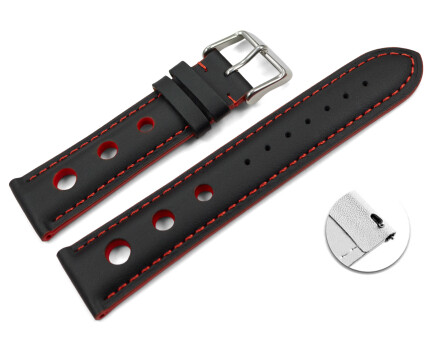 Schnellwechsel Uhrenarmband schwarz echt Leder Race rote...