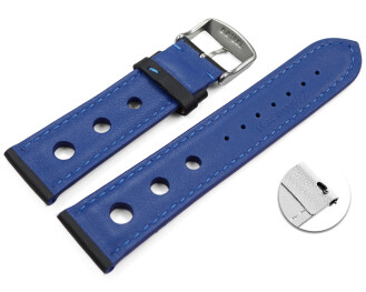 Schnellwechsel Uhrenarmband schwarz echt Leder Race blaue Naht 18mm 20mm 22mm 24mm