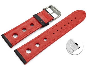 Schnellwechsel Uhrenarmband schwarz echt Leder Race rote Naht 24mm-Stahl