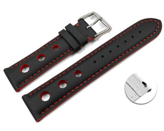 Schnellwechsel Uhrenarmband schwarz echt Leder Race rote Naht 24mm-Gold