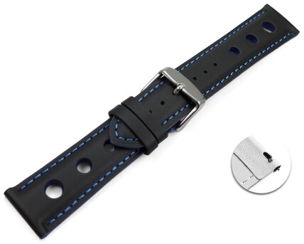 Schnellwechsel Uhrenarmband schwarz echt Leder Race blaue Naht 20mm-Schwarz
