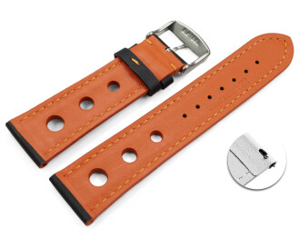 Schnellwechsel Uhrenarmband schwarz echt Leder Race orange Naht 22mm-Stahl