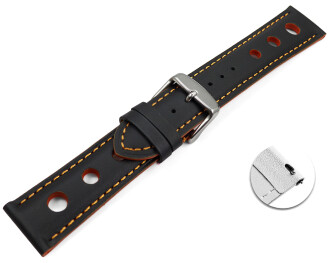 Schnellwechsel Uhrenarmband schwarz echt Leder Race orange Naht 22mm-Schwarz