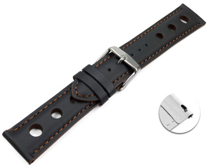 Schnellwechsel Uhrenarmband schwarz echt Leder Race braune Naht 18mm-Schwarz