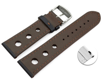 Schnellwechsel Uhrenarmband schwarz echt Leder Race braune Naht 20mm-Gold