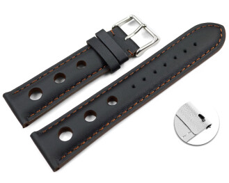 Schnellwechsel Uhrenarmband schwarz echt Leder Race braune Naht 20mm-Schwarz