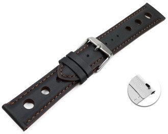 Schnellwechsel Uhrenarmband schwarz echt Leder Race braune Naht 24mm-Stahl