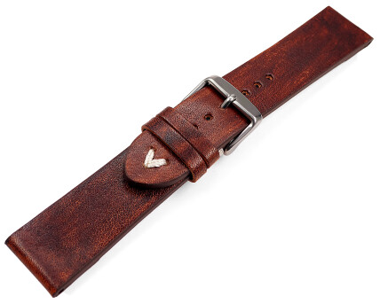 Uhrenarmband für Uhren mit festen Stegen am Gehäuse Clip Vintage dunkelbraun 22mm-Stahl