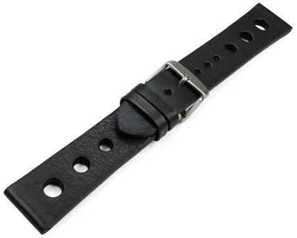 Uhrenarmband Rindleder Berlin gelocht Soft Vintage schwarz 18mm Stahl